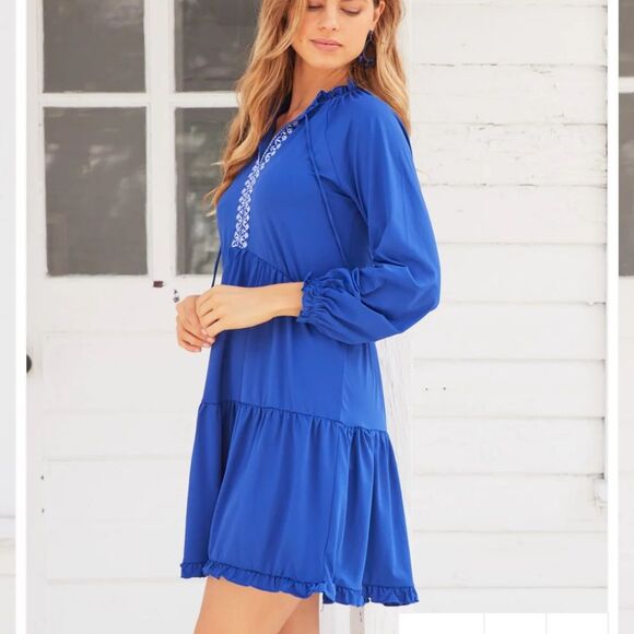 NWT Cabana Life Navy Tiered Ruffle Dress, Small - Picture 9 of 9